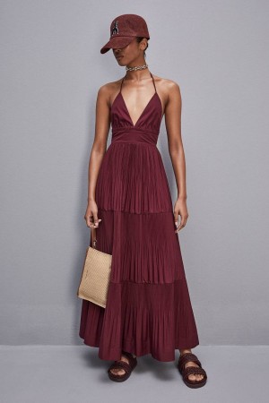 Patrizia Pepe Ankle-length Bare-back Pleated Dress Paars | 9514OGQTR