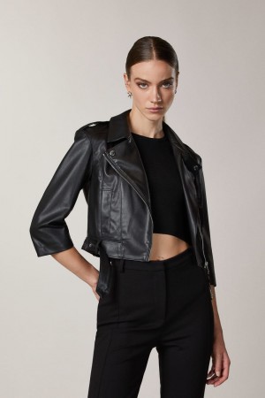 Patrizia Pepe Coated Fabric Biker Jacket Zwart | 5912AKSQV