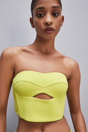 Patrizia Pepe Cut-out Bustier Top In Sablé Crepe Fabric Geel | 6521YGJHI