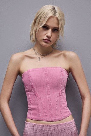 Patrizia Pepe Essential Denim Bustier Roze | 9864LNQYJ