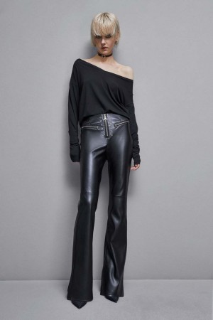 Patrizia Pepe Faux Leather High-waisted Flared Pants Zwart | 5084PSBJH