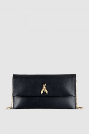 Patrizia Pepe Fly Leather Clutch Bag With Chain Zwart | 3459NCPVF