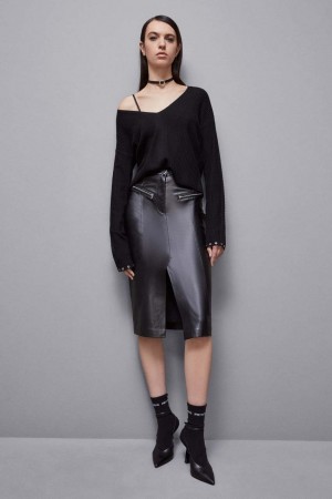 Patrizia Pepe High-waisted Midi Skirt In Faux Leather Zwart | 5037SIHXJ