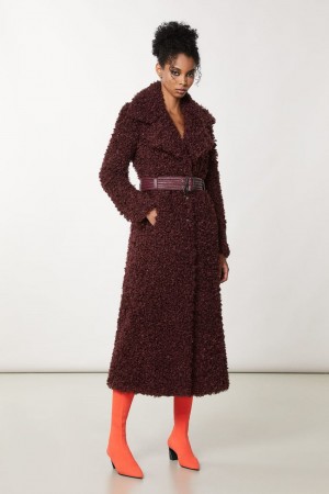 Patrizia Pepe Long Fluffy Coat With Belt Paars | 3129SZJOB