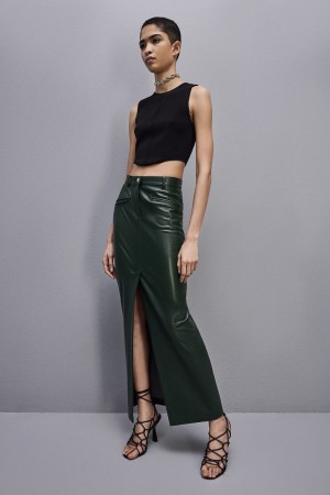 Patrizia Pepe Long Skirt In Coated Fabric Groen | 5064FPVZK