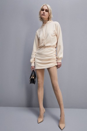 Patrizia Pepe Long-sleeved Fleece Dress Beige | 2937TVSWN