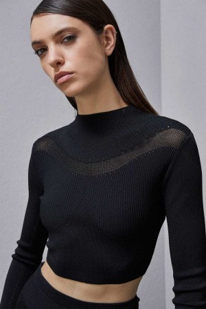 Patrizia Pepe Long-sleeved Viscose Blend Sweater Zwart | 3106KMXEL