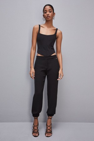 Patrizia Pepe Low-waisted Jogger Pants Zwart | 1289XZATW