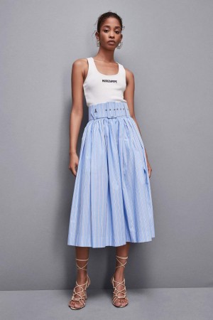 Patrizia Pepe Midi Flared Skirt With Belt Lichtblauw | 2567MKJND