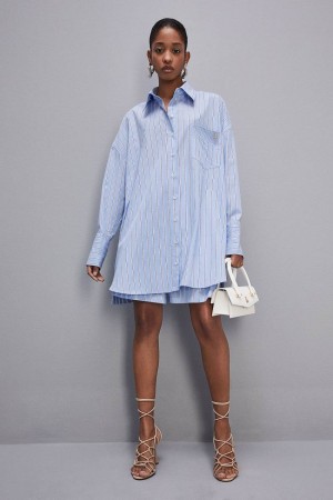 Patrizia Pepe Mini Over Shirt Dress Lichtblauw | 6930FZGDM