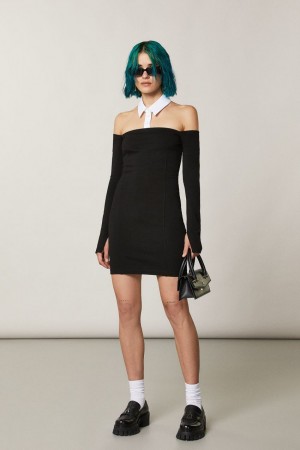 Patrizia Pepe Mini Sheath Dress With Collar Zwart | 5706WMCFJ