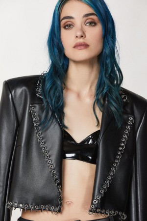 Patrizia Pepe Post Punk Cropped Jacket Zwart | 1420SYQAU