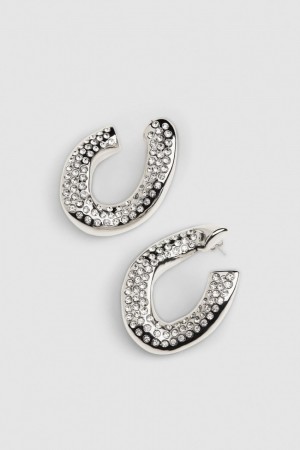 Patrizia Pepe Rhinestone Maxichain Earrings Zilver | 5817SOEFT