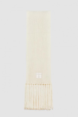 Patrizia Pepe Ribbed Scarf With Fabric Fringes Beige | 1245IGOVM