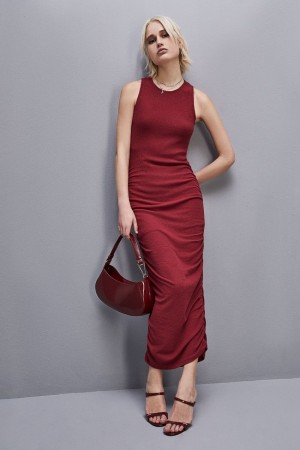 Patrizia Pepe Ribbed Viscose Dress Rood | 0386BEQFP