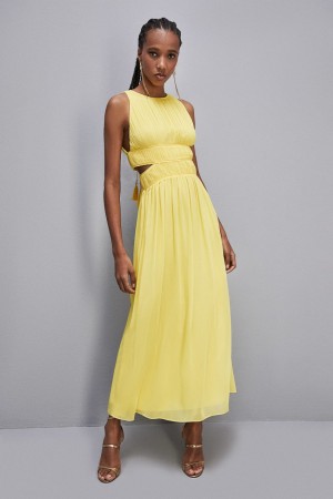 Patrizia Pepe Sleeveless Long Dress With Pleated Effect Geel | 7246MCBVU