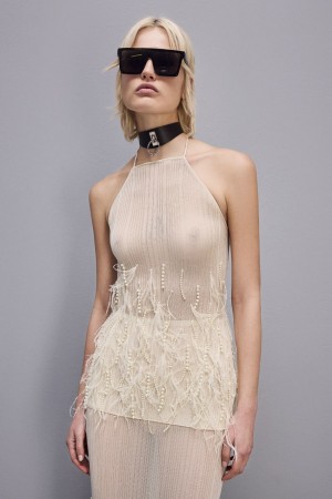 Patrizia Pepe Sleeveless Top With Feather And Pearl Embroidery Wit | 6923JSFOW