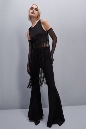 Patrizia Pepe Sleeveless Top With Fringes Zwart | 1694HLYMK