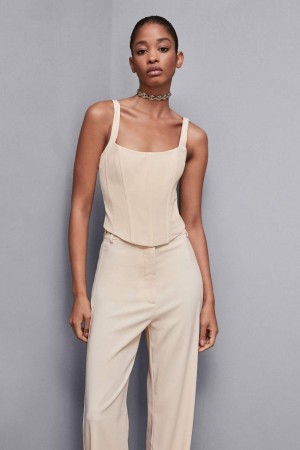 Patrizia Pepe Stretch Fabric Bustier Top Beige | 2965AGRMP