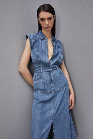 Patrizia Pepe Tencel Denim Sleeveless Dress Lichtblauw | 6507WXPUO