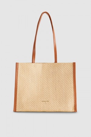 Patrizia Pepe Woven Fabric Shopping Bag Bruin | 5081PETKX