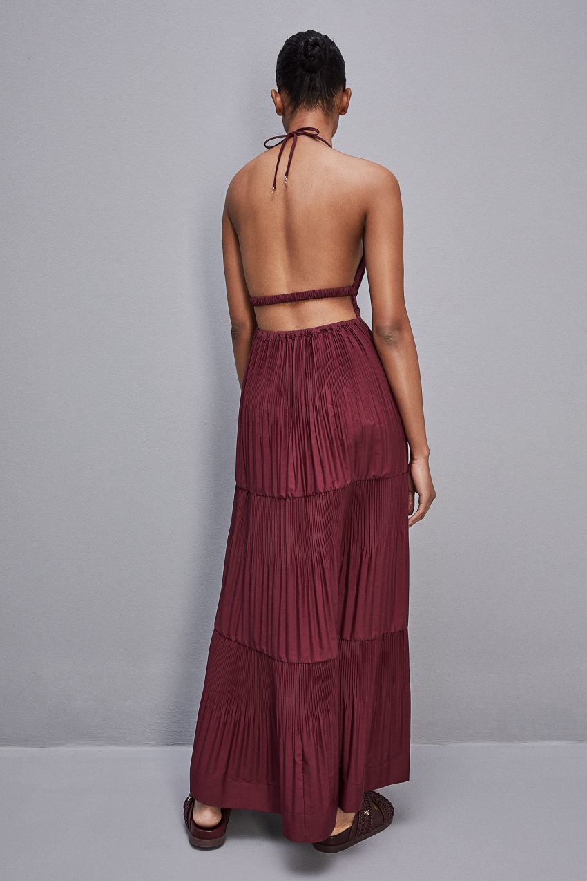 Patrizia Pepe Ankle-length Bare-back Pleated Dress Paars | 9514OGQTR