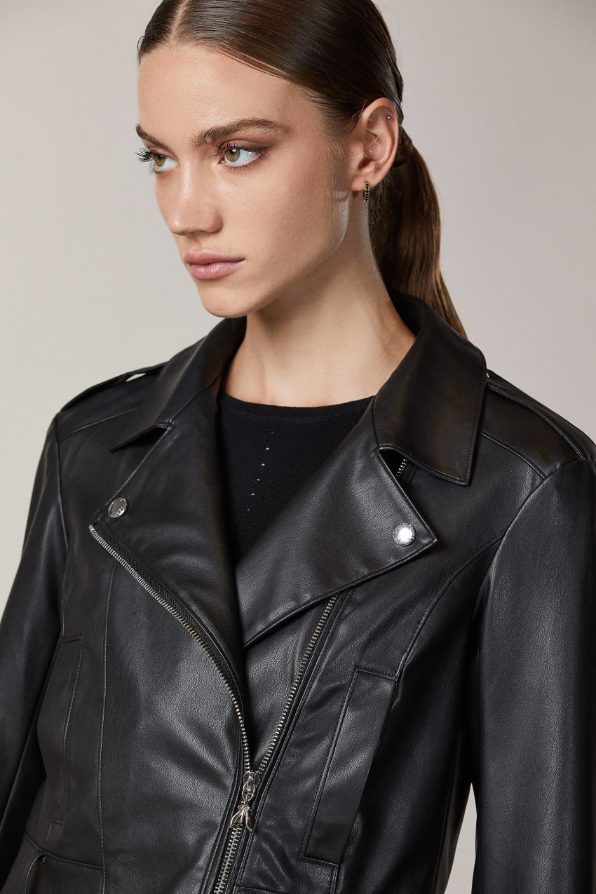 Patrizia Pepe Coated Fabric Biker Jacket Zwart | 5912AKSQV