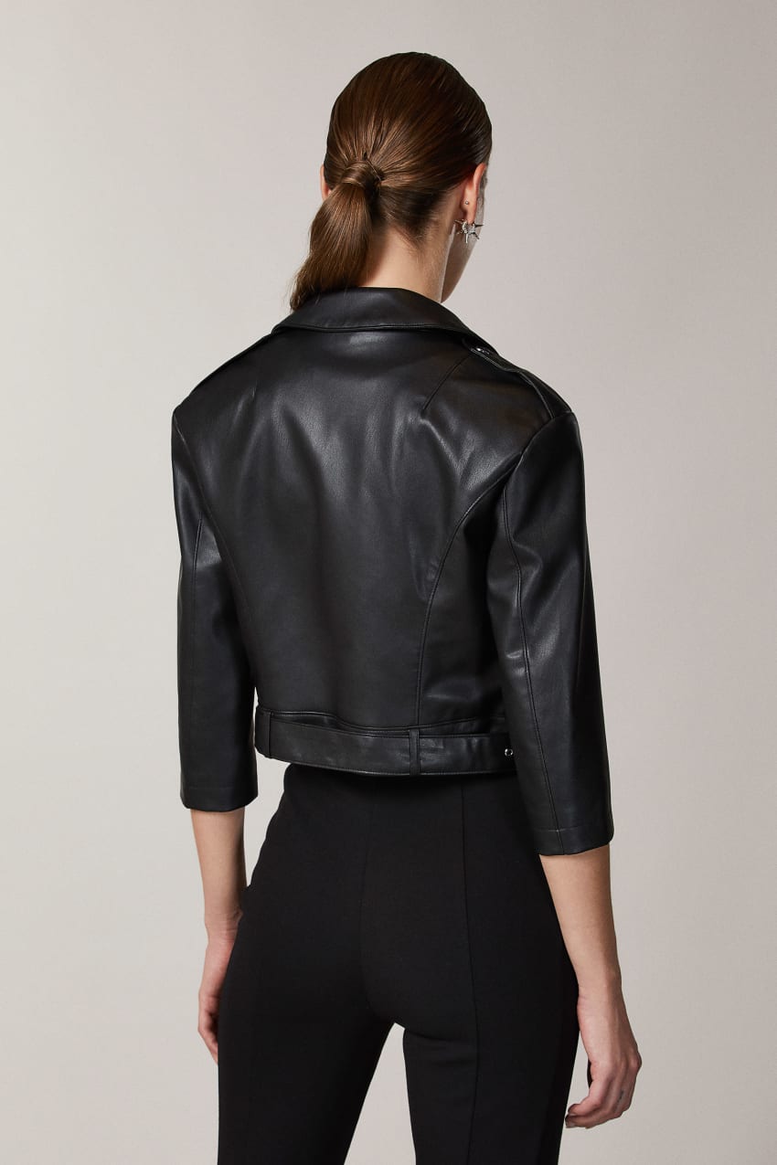 Patrizia Pepe Coated Fabric Biker Jacket Zwart | 5912AKSQV