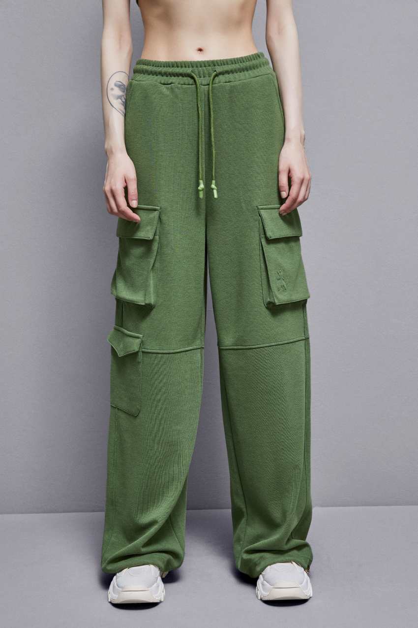 Patrizia Pepe Cotton Blend Fleece Cargo Pants Groen | 0823KGVJQ