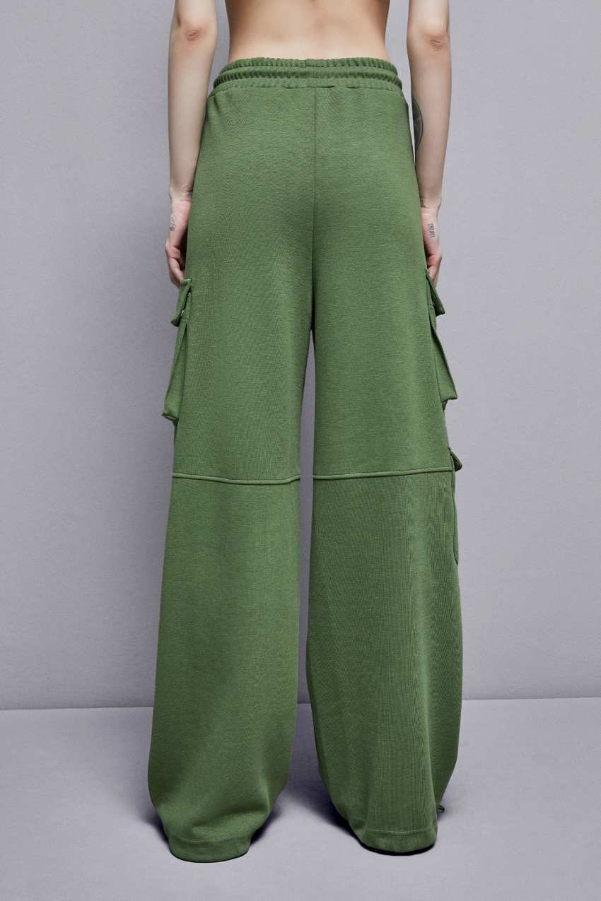 Patrizia Pepe Cotton Blend Fleece Cargo Pants Groen | 0823KGVJQ