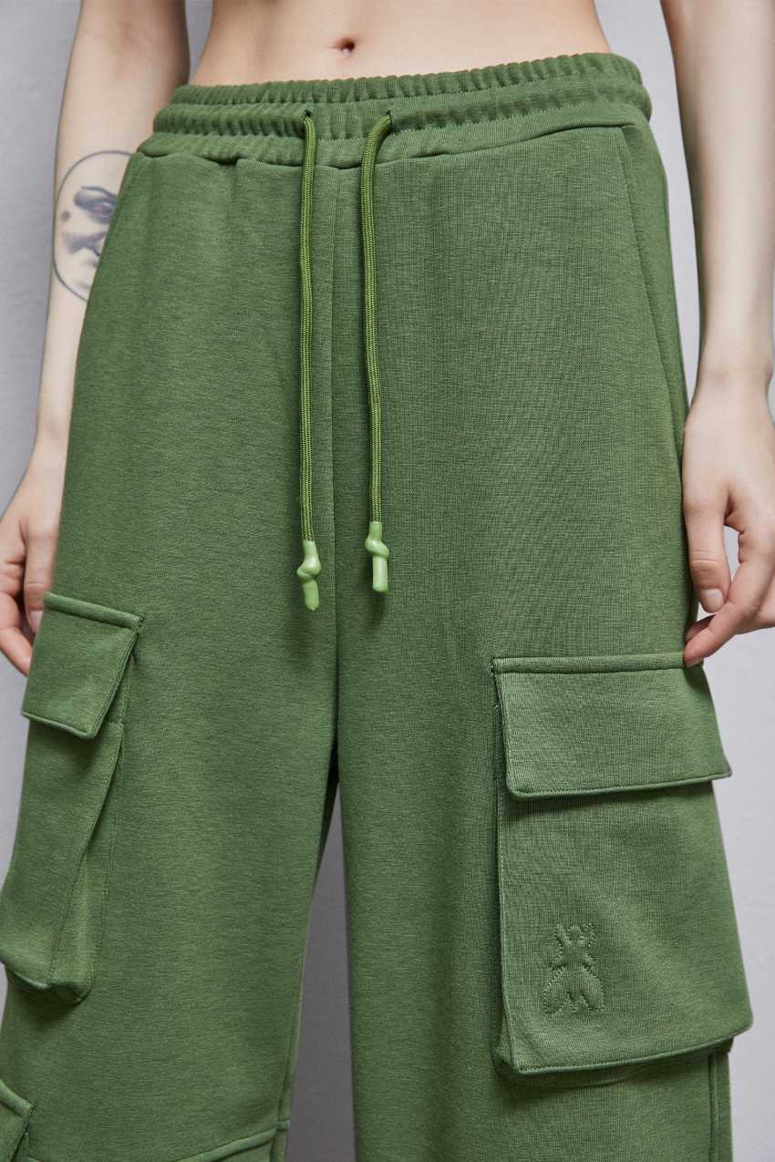 Patrizia Pepe Cotton Blend Fleece Cargo Pants Groen | 0823KGVJQ