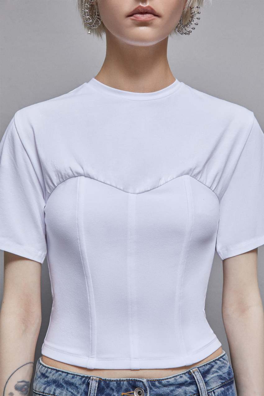 Patrizia Pepe Cotton Jersey Bustier T-shirt Wit | 6345YZVJU