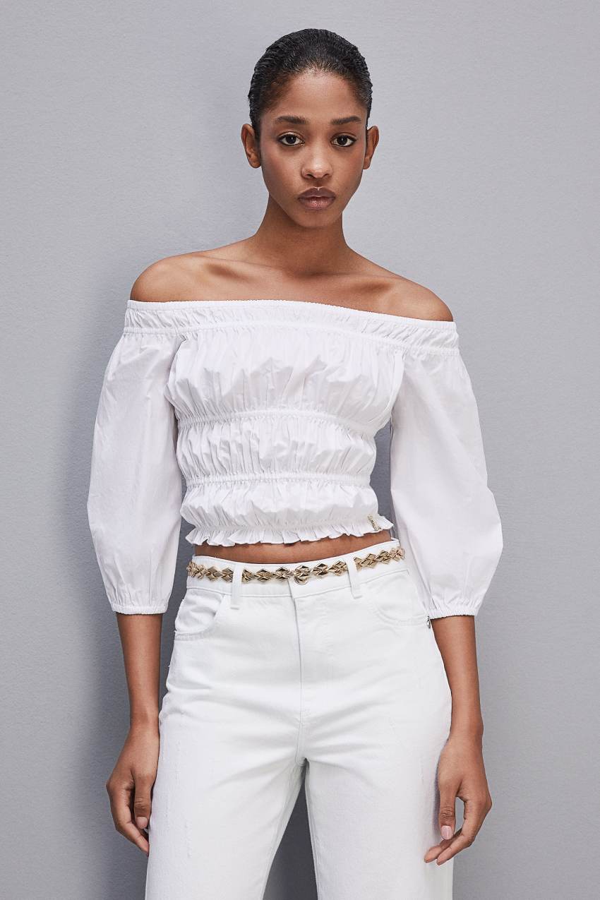 Patrizia Pepe Cotton Off-shoulder Top Wit | 1729EYXTZ