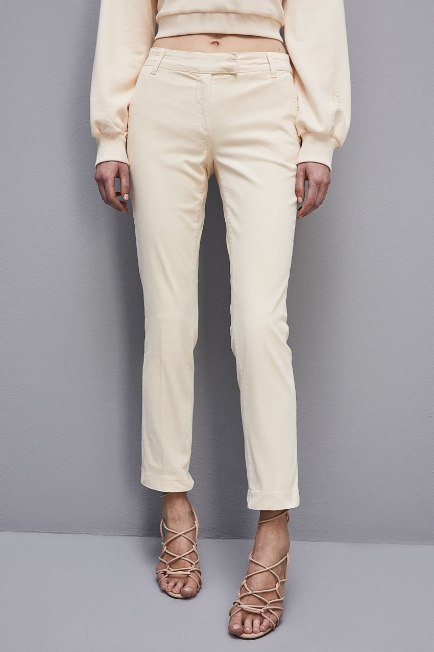 Patrizia Pepe Cotton Satin Chino Pants Beige | 0418LRIPZ