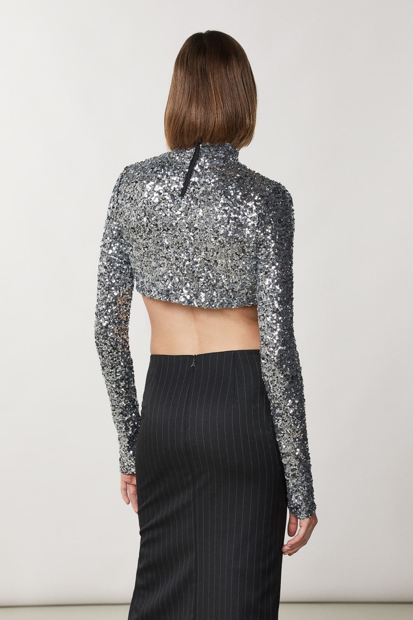 Patrizia Pepe Crop T-shirt With Sequins Grijs | 2346JXDWT