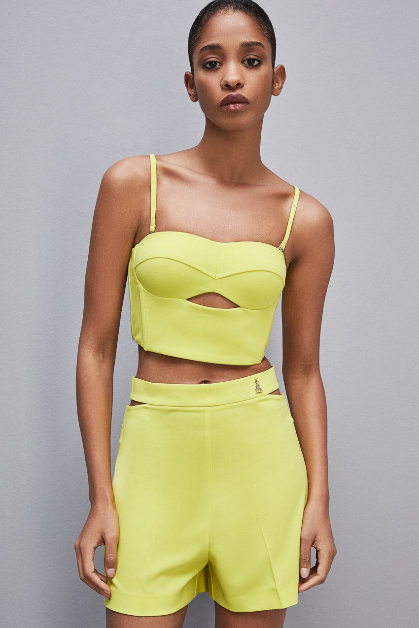 Patrizia Pepe Cut-out Bustier Top In Sablé Crepe Fabric Geel | 6521YGJHI