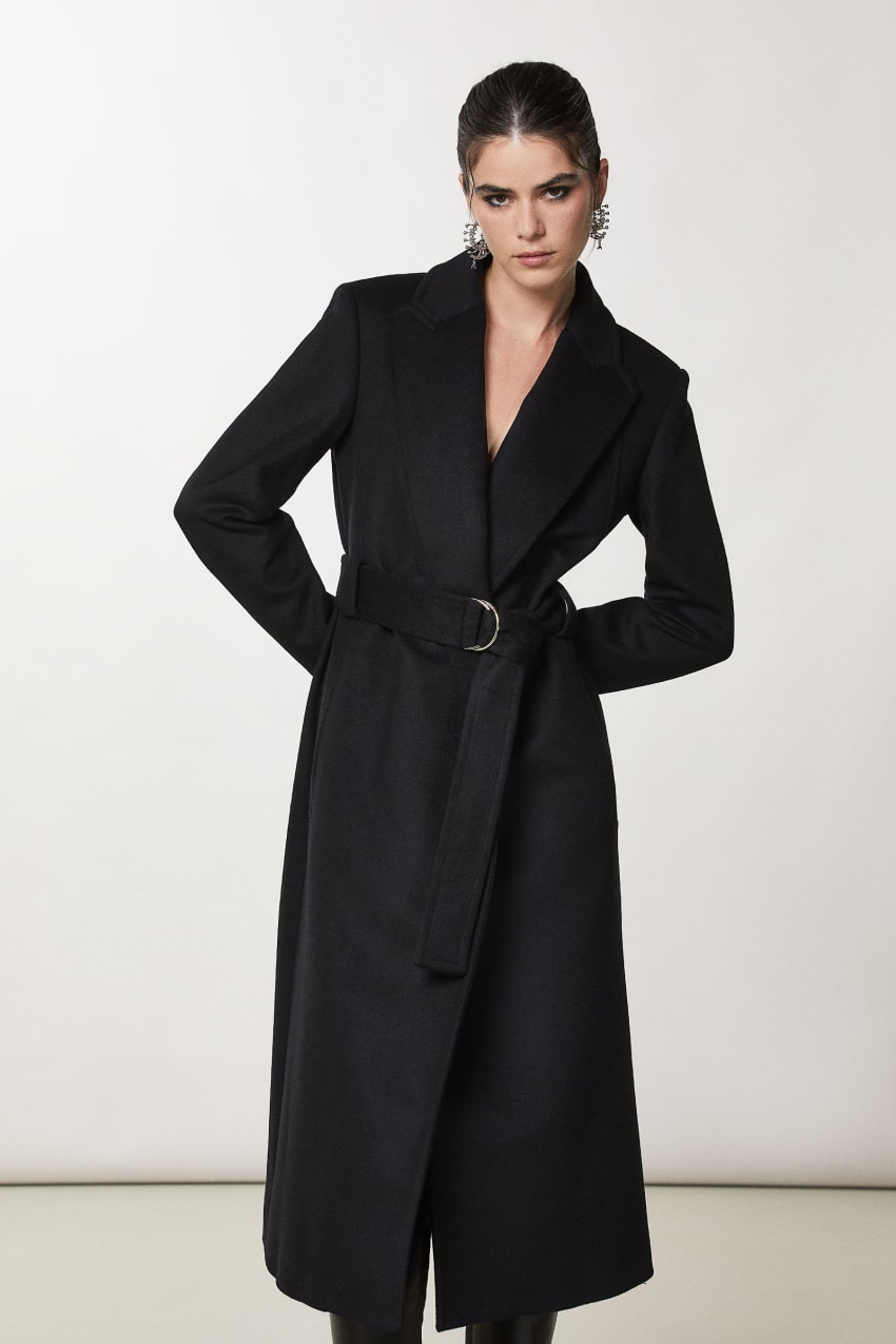 Patrizia Pepe Essential Coat With Belt Zwart | 9840XRCFE