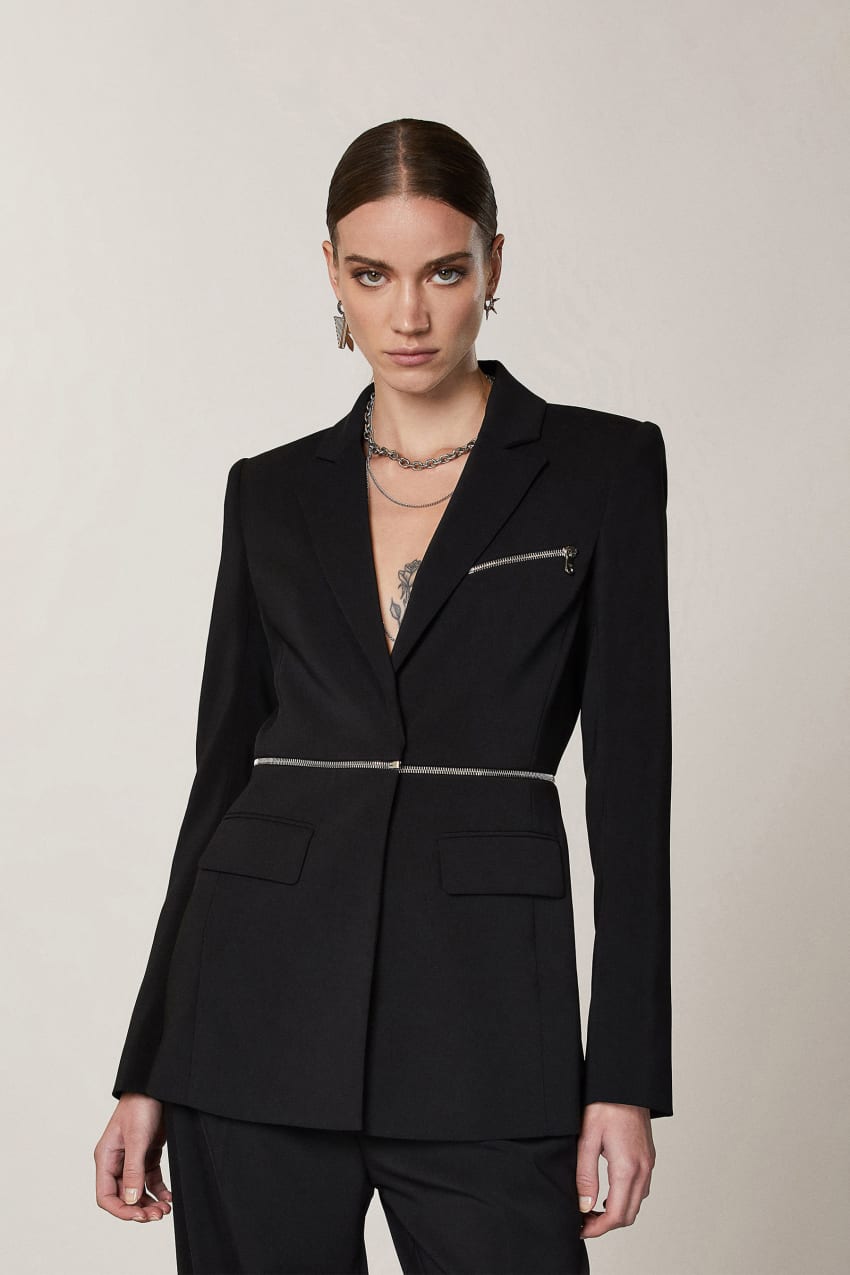 Patrizia Pepe Essential Crepe Jacket With Zipper Zwart | 0196REULF