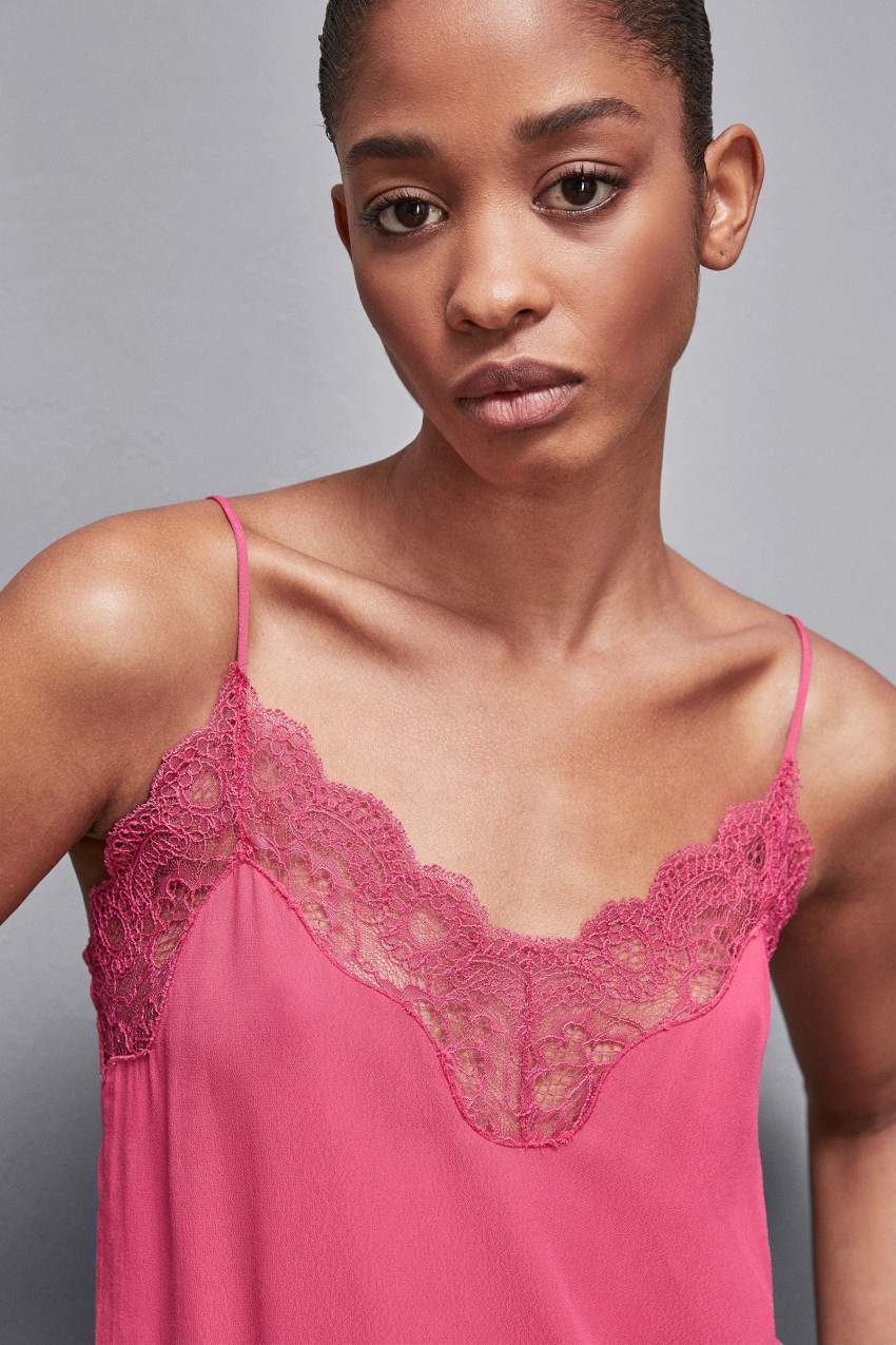 Patrizia Pepe Essential Crepe Lace Top Roze | 3245YJGWH