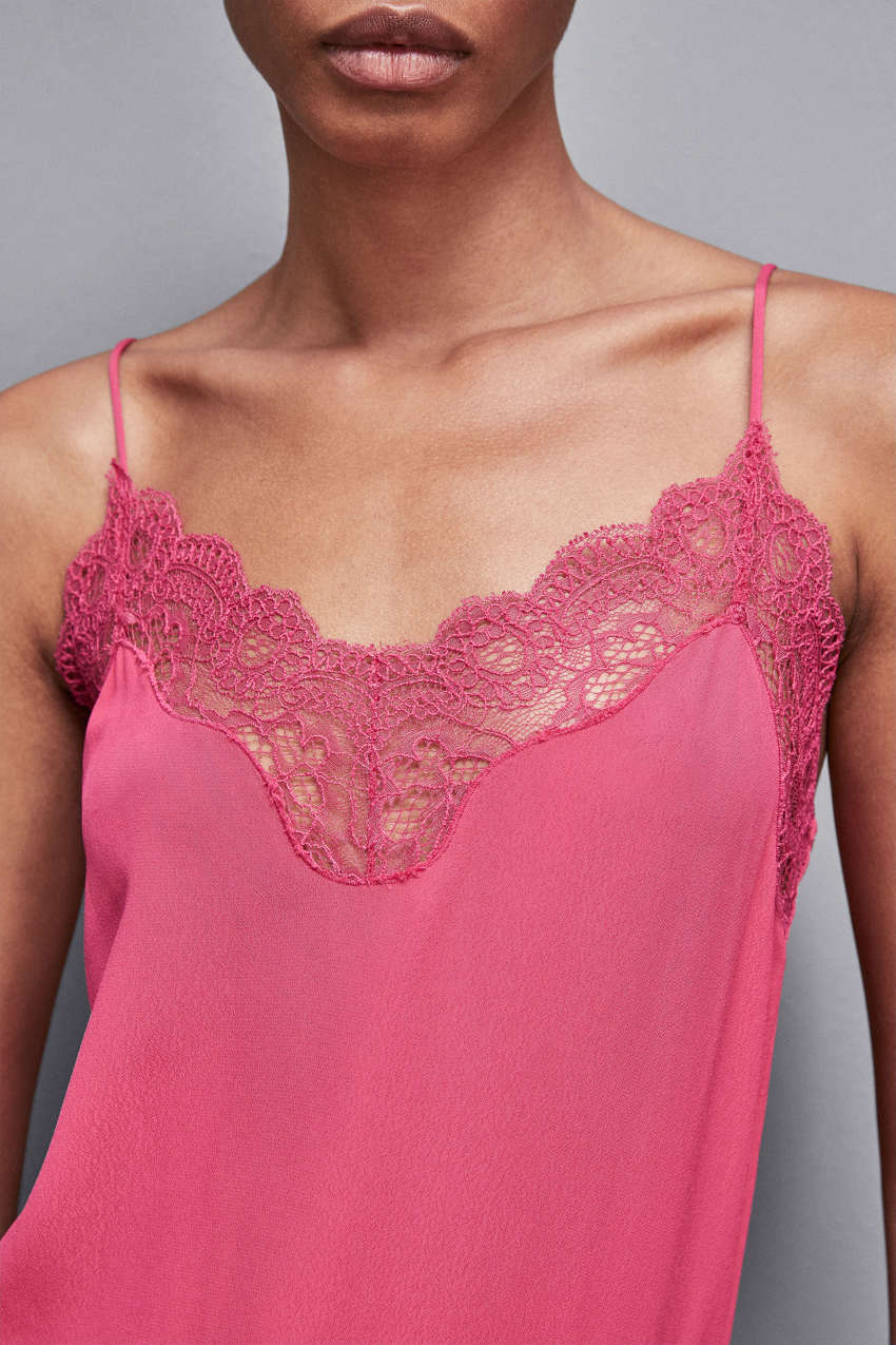 Patrizia Pepe Essential Crepe Lace Top Roze | 3245YJGWH