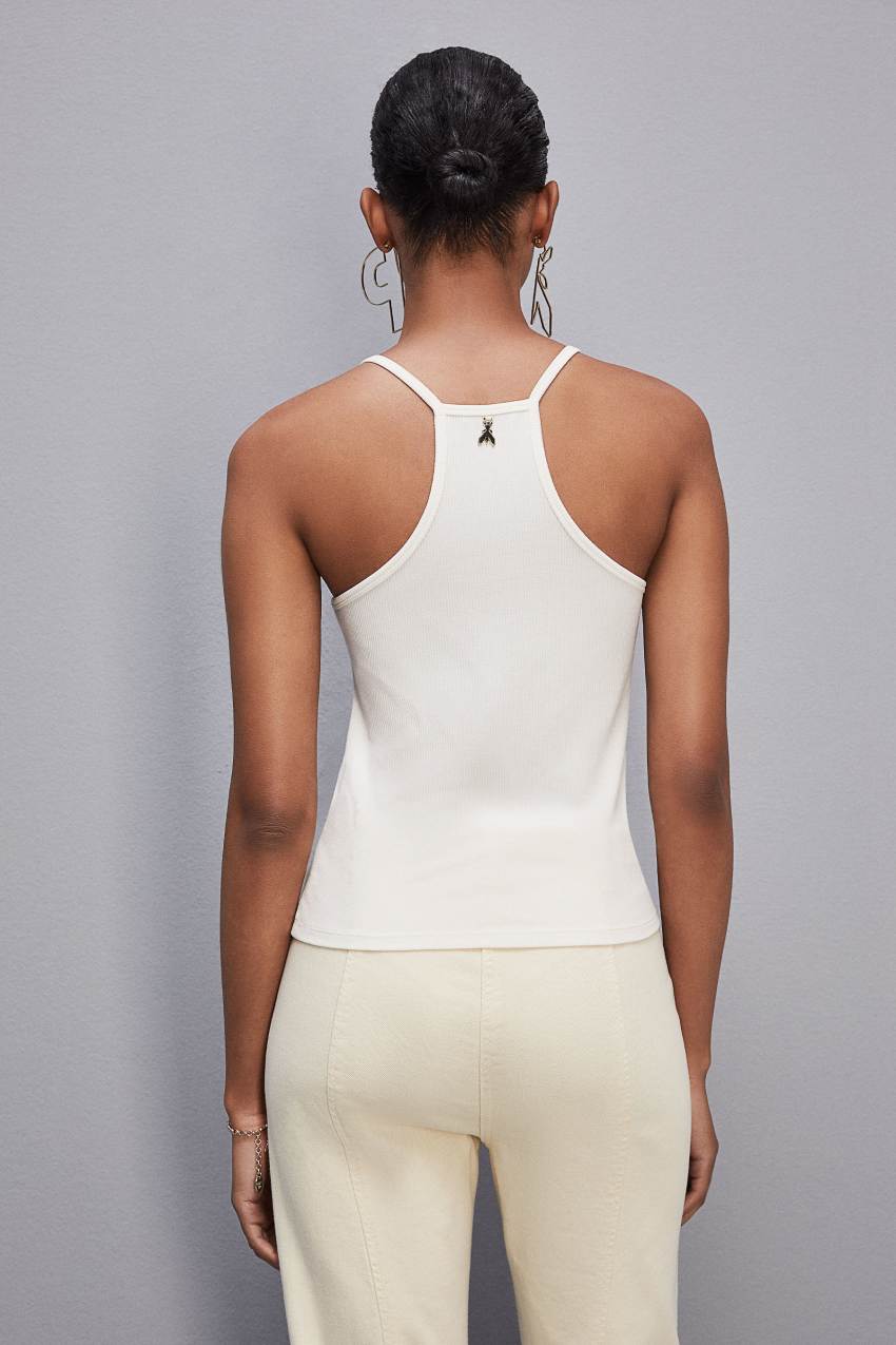 Patrizia Pepe Essential Ribbed Viscose Tank Top Wit | 6830WKSXR