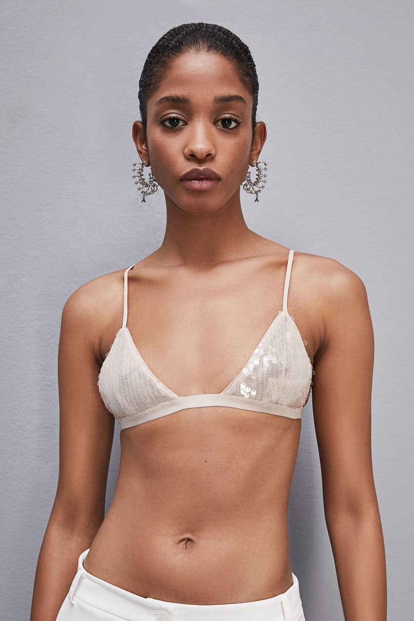 Patrizia Pepe Essential Sequined Bra Beige | 6729GDKSJ