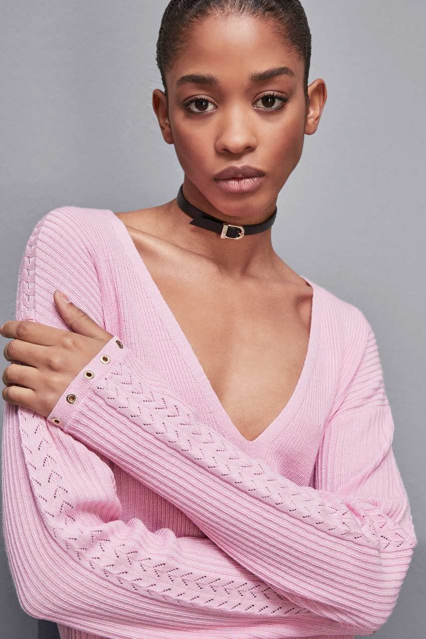 Patrizia Pepe Essential Wool Ribbed Sweater Roze | 5069NTXKY