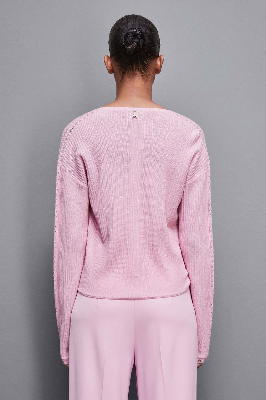 Patrizia Pepe Essential Wool Ribbed Sweater Roze | 5069NTXKY