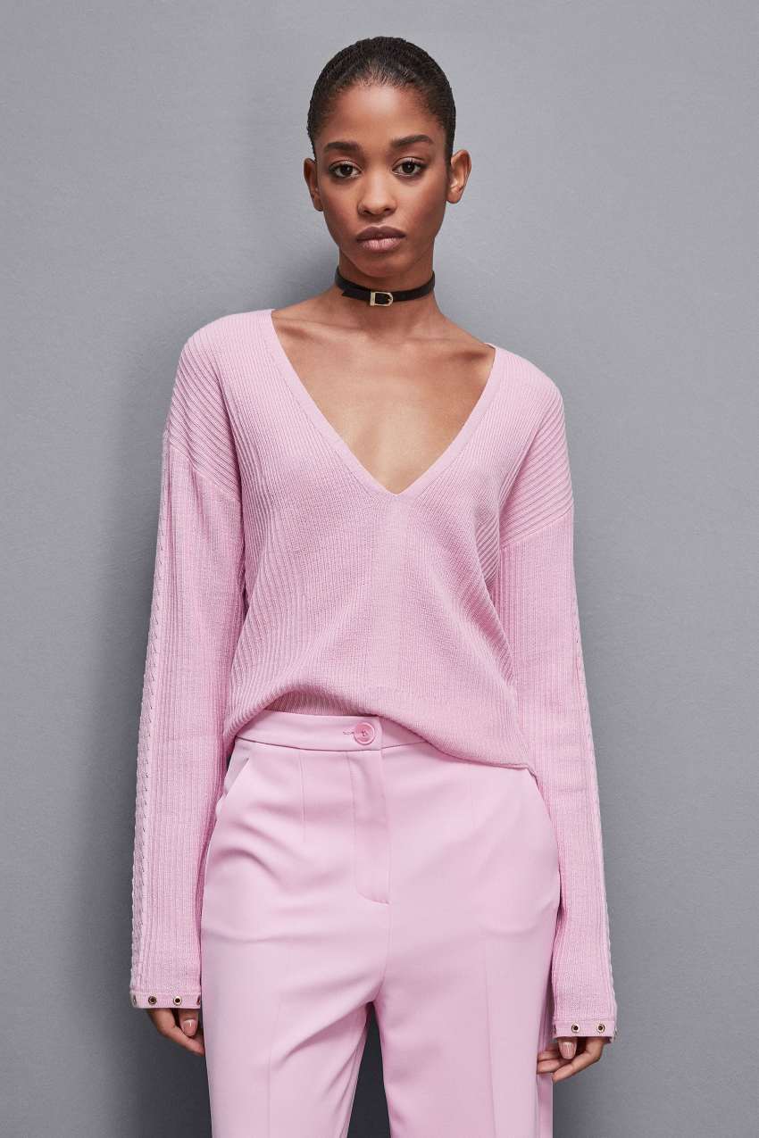 Patrizia Pepe Essential Wool Ribbed Sweater Roze | 5069NTXKY