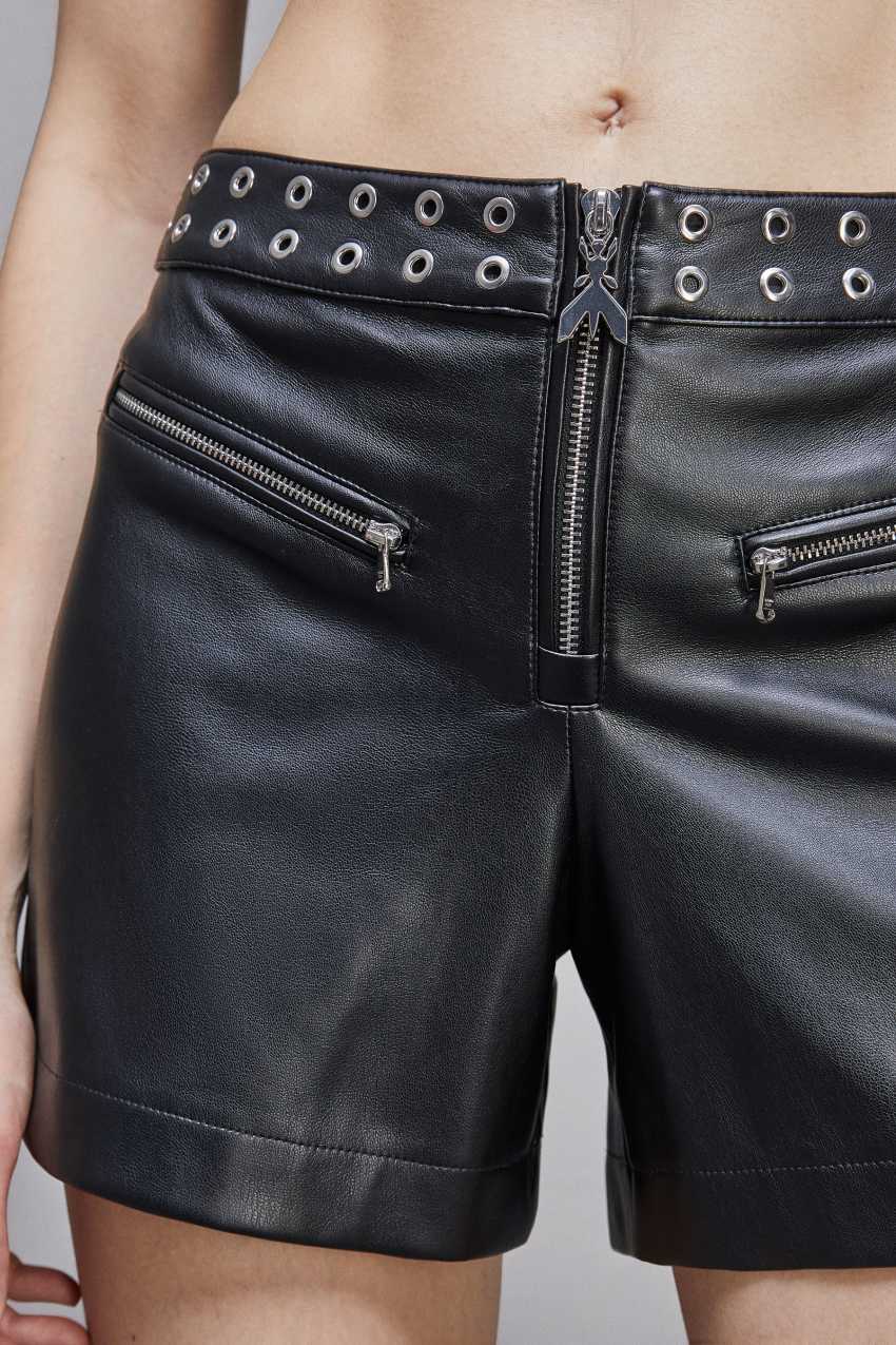 Patrizia Pepe Faux Leather Low-waisted Shorts With Zipper Zwart | 6918BTVJQ