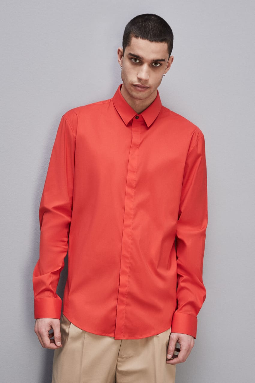 Patrizia Pepe Fitted Shirt Without Pleats In Viscose Twill Rood | 8592IATWU