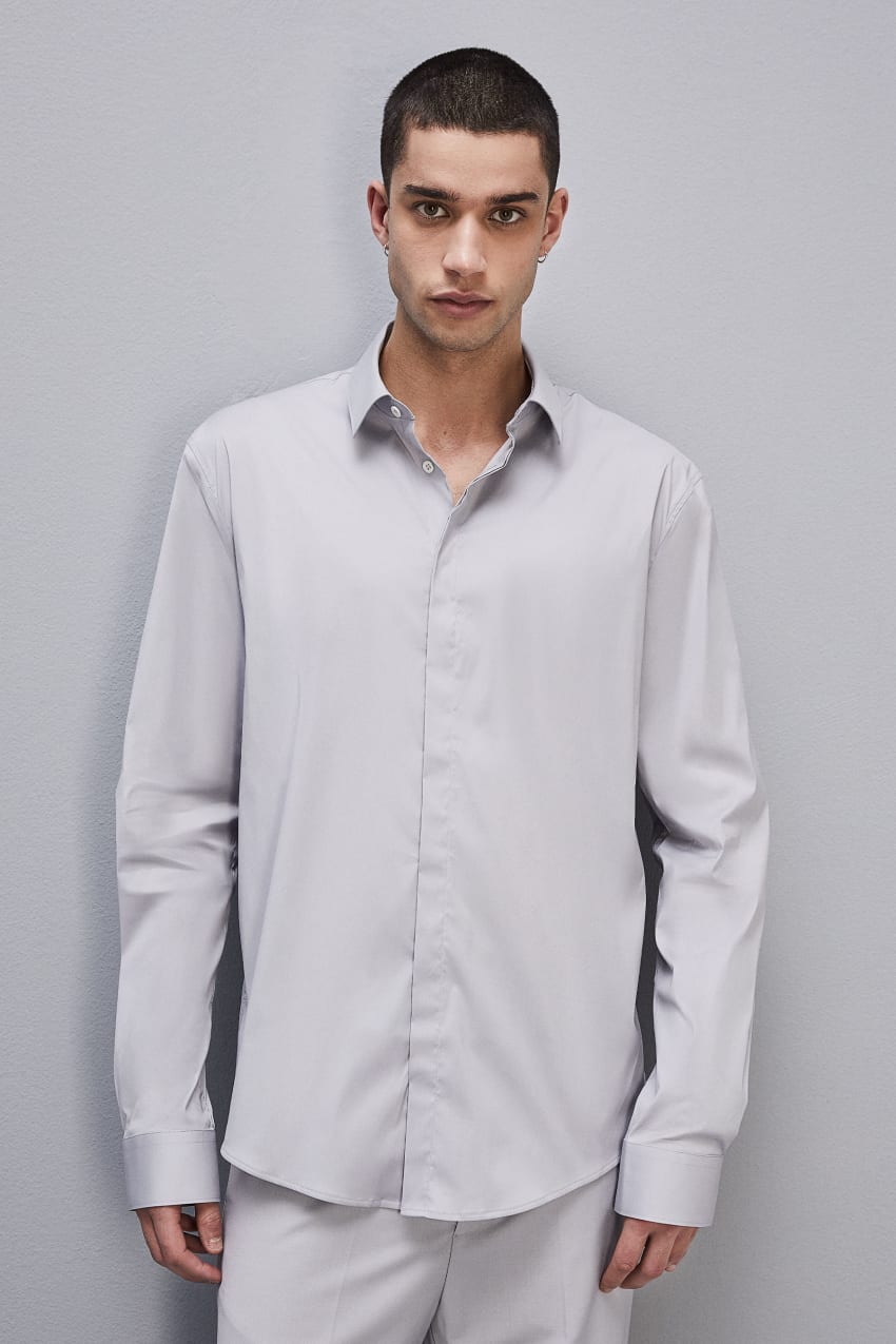 Patrizia Pepe Fitted Shirt Without Pleats In Viscose Twill Grijs | 4153ANTPG