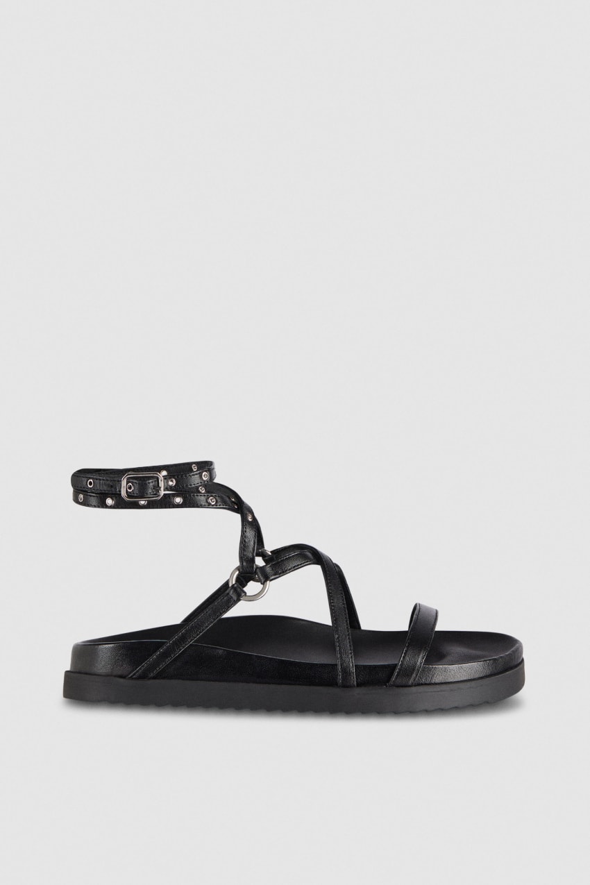 Patrizia Pepe Flat Sandals With Laces Zwart | 2468NWHGU