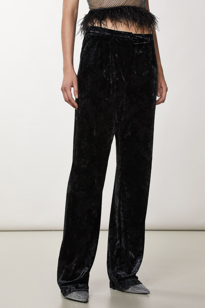 Patrizia Pepe Flowing Velvet Pants Zwart | 1095BPZQC